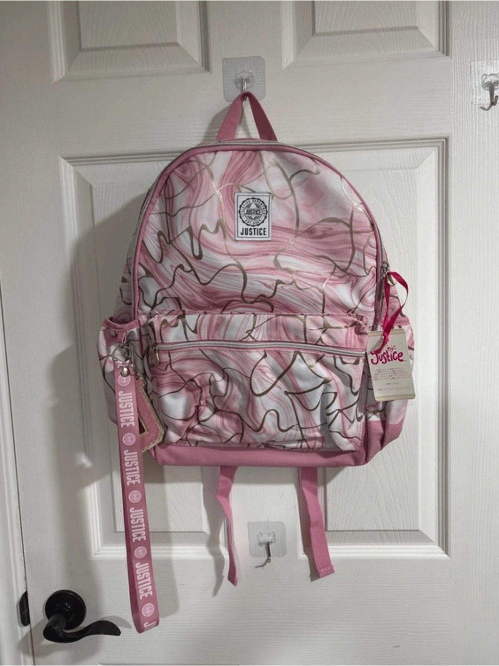 Justice Pink Marble Swirl Kids Backpack NWT